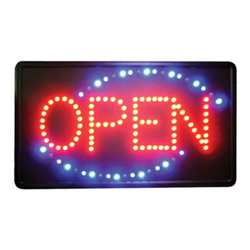 SIGN OPEN LIGHTED LED FLASH RED BLUE