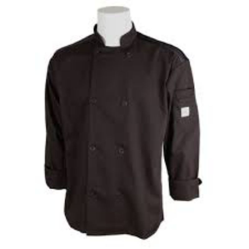 COAT CHEF UNISEX BLACK LONG SLV MED