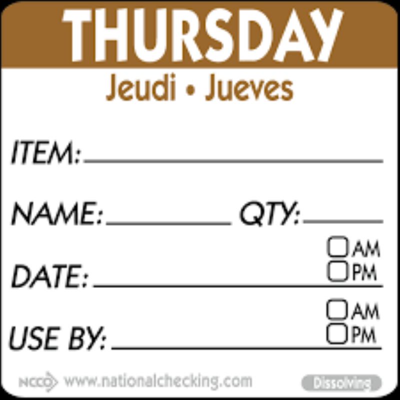 LABEL ITEM/DATE/USE 2X2 THURSDAY