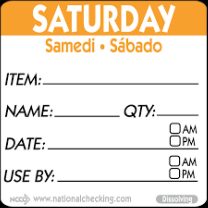 LABEL ITEM/DATE/USE 2X2 SATURDAY