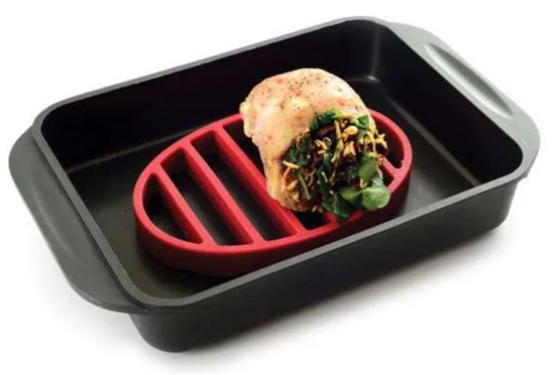 RACK ROAST RED OVAL SILICONE 9X6X1