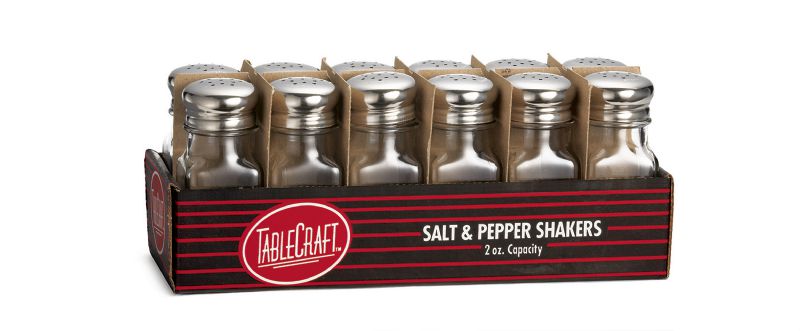 SHAKER SALT & PEPPER GLASS S/S 2 OZ