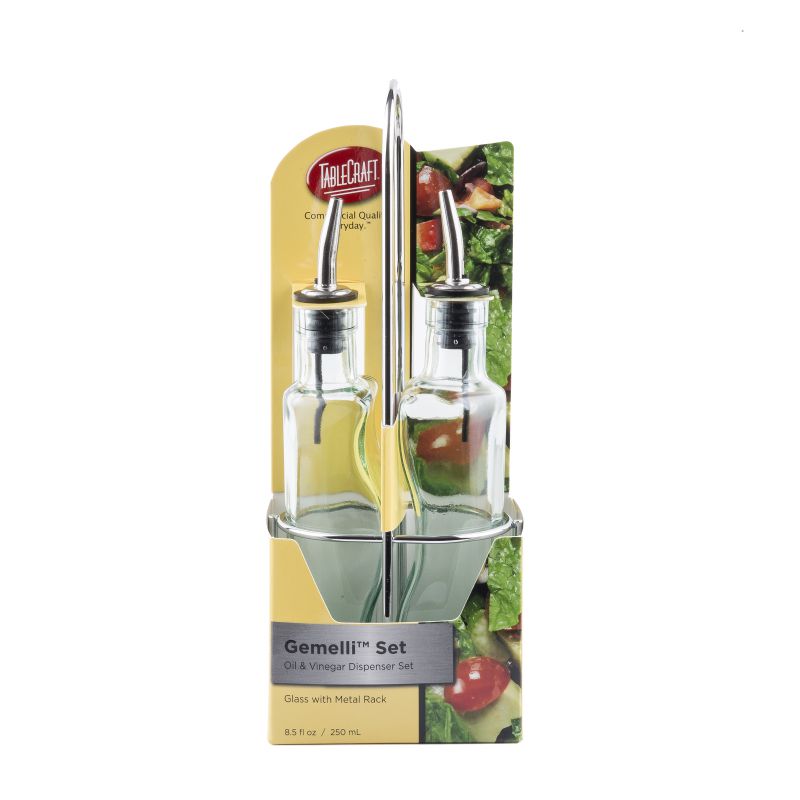 BOTTLE GLASS VINEGAR/OIL W/BLK RACK